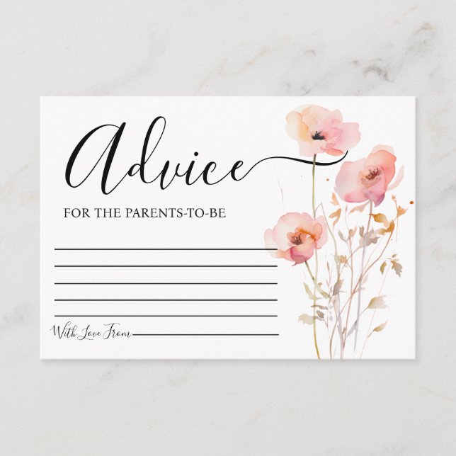 BOHO ELEGANT ROSA  FLOWERS RÅVICE BABY SHOWER TILLÄGGSKORT (Framsida)