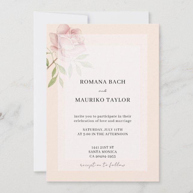 Boho Elegant Rosa ros Watercolor Blommigt Inbjudningar (Framsida)