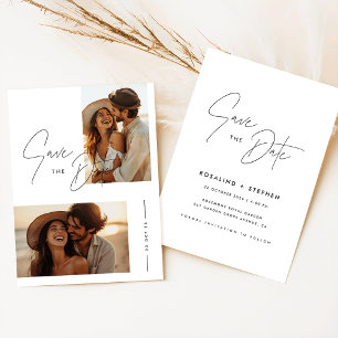 Boho Elegant Script Photo Bröllop spara datum Inbjudningar