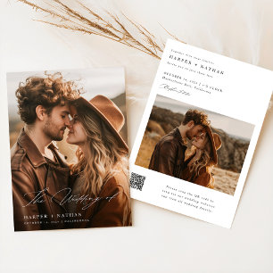Boho Elegant Script QR-kodfoto Bröllop Inbjudningar