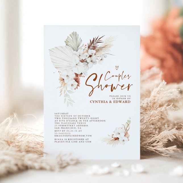 Boho Elegant Terracotta Blommigt Par Shower Inbjudningar (Boho Couples Shower Invitation)
