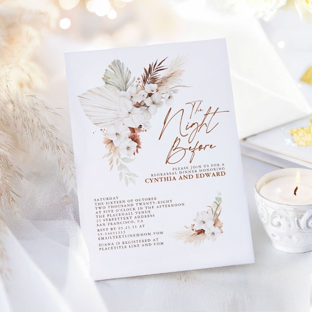 Boho Elegant Terracotta Blommigt Rehearsal Dinner Inbjudningar (The Night Before Terracotta Boho Rehearsal Dinner Invitations)