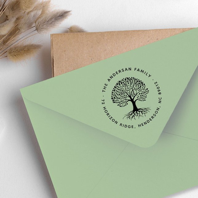 Boho Elegant Träd Roots Family Namn Returadress Stämpel (Boho Elegant Tree Roots Family Name Return Address Rubber Stamp)