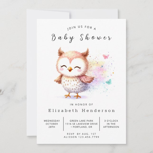 Boho Elegant Uggla Baby Shower Inbjudningar (Framsida)