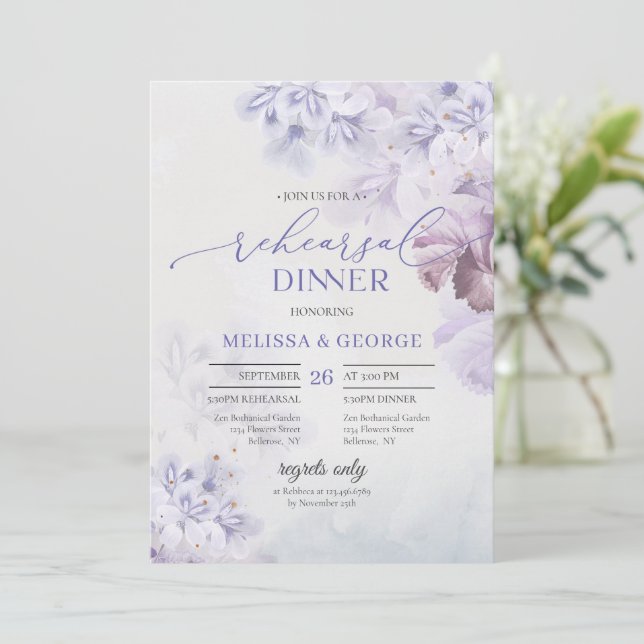 Boho elegant vår blommor lilac lila blommigt  inbjudningar (Stående Fram)