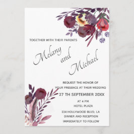 Boho elegant vattencolor romantic blommigt bouquet inbjudningar