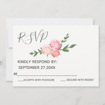 Boho elegant vattenfärg rosor bröllop RSVP