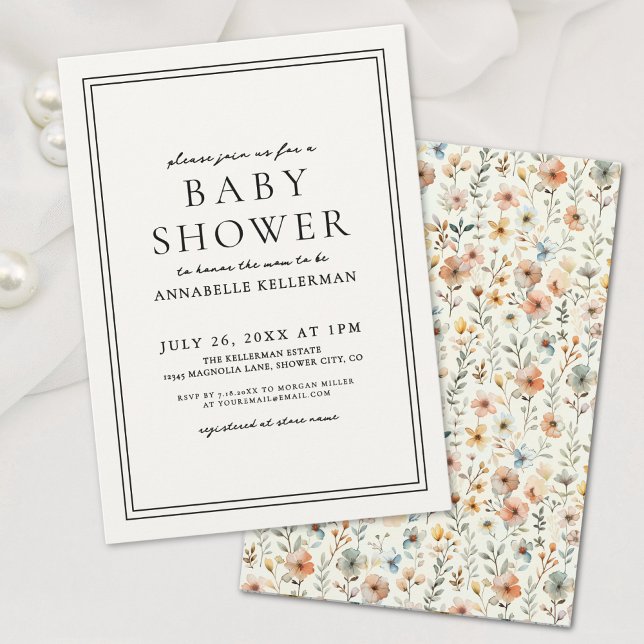 Boho Elegant Vildblomma Barnkalas Inbjudningar (Boho Botanical Elegant Wildflower Baby Shower Invitation)