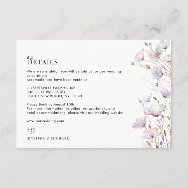 Boho Elegant Vildblomma Bröllopsdetaljkort Tilläggskort (Framsida)
