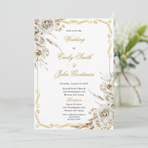 Boho elegant vit blombröllop inbjudningar