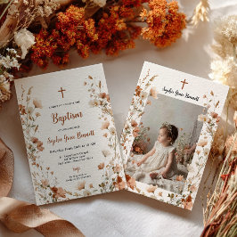 Boho elegant Wildblomdusty Ro Photo Baptism Inbjudningar
