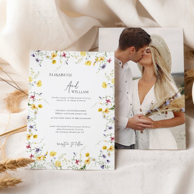 Boho Elegant Wildblommors inbjudan till fotobröllo (Skapare uppladdad)