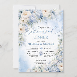 Boho Elegant Winter Dusty Blue och Ivory Flowers Inbjudningar