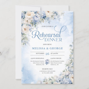 Boho Elegant Winter Dusty Blue och Ivory Flowers Inbjudningar