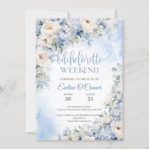 Boho Elegant Winter Dusty Blue och Ivory Flowers Inbjudningar