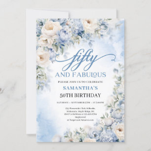 Boho Elegant Winter Dusty Blue och Ivory Flowers Inbjudningar