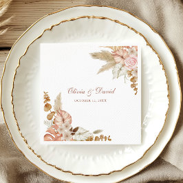 Boho Eleganta Pampasgräs Blommiga Bröllopsservette Pappersservett