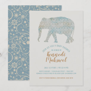 Boho Elephant Baby Shower Inbjudningar