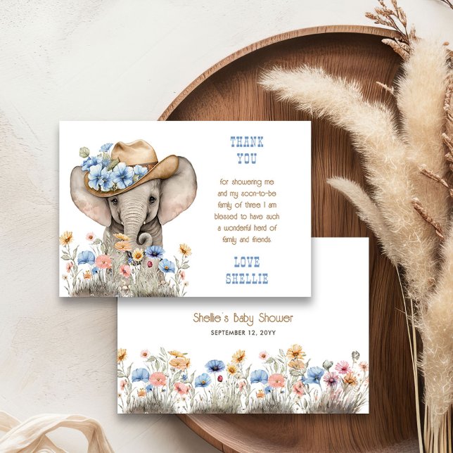 Boho Elephant Cowboy WildblommBaby Shower Tack Kort (Thank you cards from the Boho Elephant Baby Shower Collection by Darling & May)