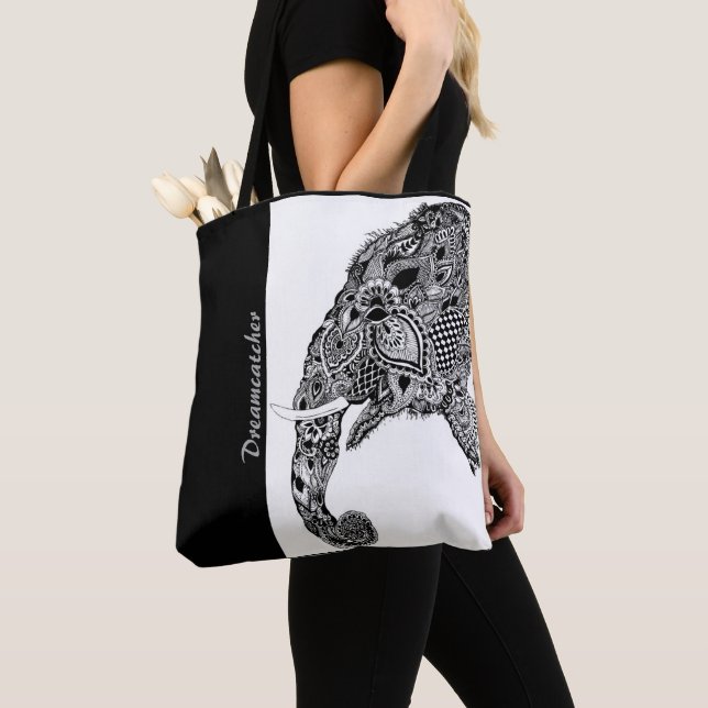 Boho Elephant Dreamcatcher - Tote Bag Tygkasse (Närbild)