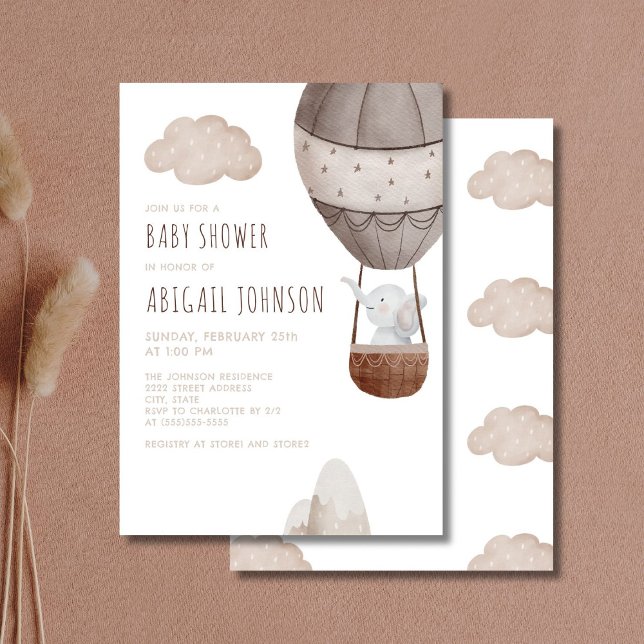Boho Elephant Luftballong Baby Shower Inbjudningar (Skapare uppladdad)