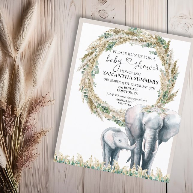 Boho Elephant Mor Pampas Grass Baby Shower (Skapare uppladdad)