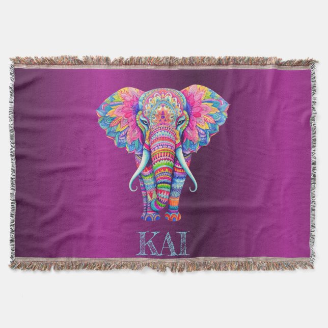 Boho Elephant - Personlig Mandala Design Filt (Framsidan)