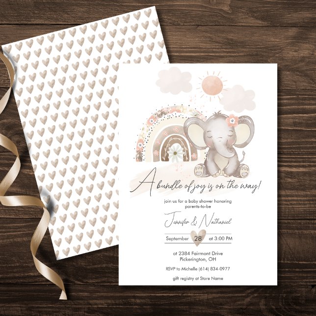 Boho Elephant & Rainbow Baby Shower Inbjudningar (Skapare uppladdad)