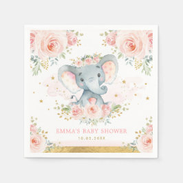 Boho Elephant Rosa  Blommigt Flicka Shower Pappersservett
