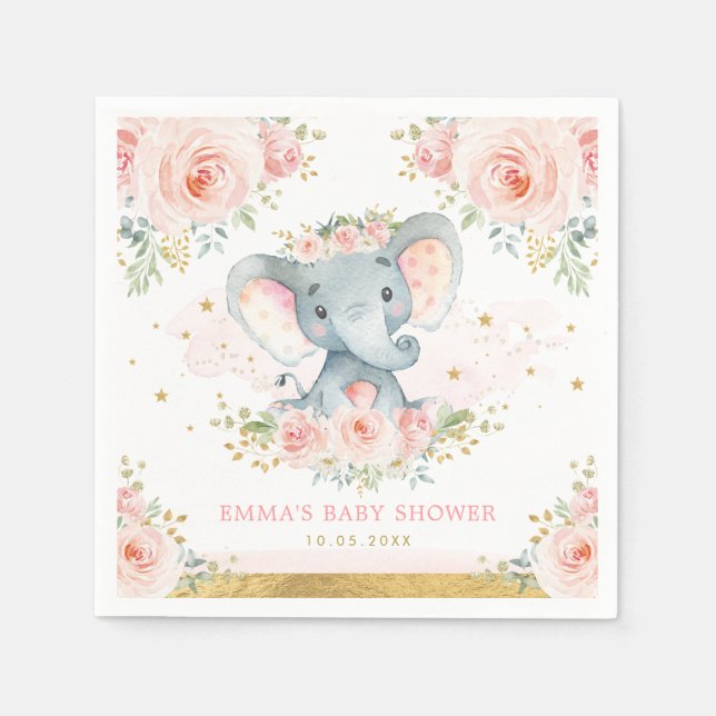 Boho Elephant Rosa  Blommigt Flicka Shower Pappersservett (Framsidan)