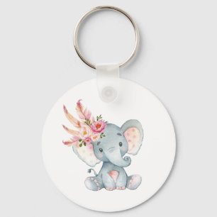 Boho Elephant Rosa Blommigt Keychain Birthday-favo Nyckelring