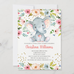 Boho Elephant Rosa Girl Baby Shower Vattenfärg Inbjudningar