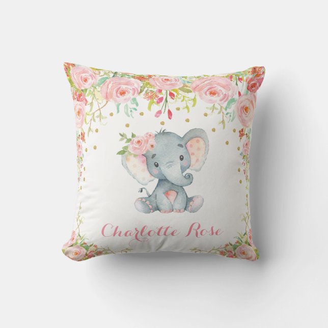 Boho Elephant Rosa Guld Flicka Nursery Decor Kudde (Framsida)