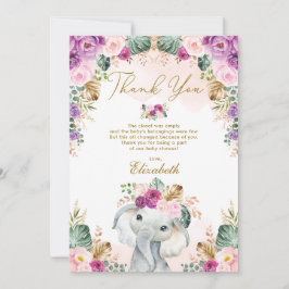 Boho Elephant  Rosa Lila Blommigt Baby Shower Tack Kort