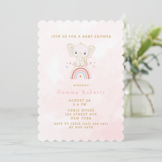 Boho Elephant Sitta på Rainbow Baby Shower Inbjudningar (Stående Fram)