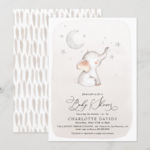 Boho Elephant Stars Måne Beige Neutralt Baby Showe Inbjudningar