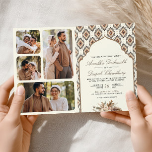Boho Elfenbensbeige Ikat Fotocollage Indiskt Bröll Inbjudan