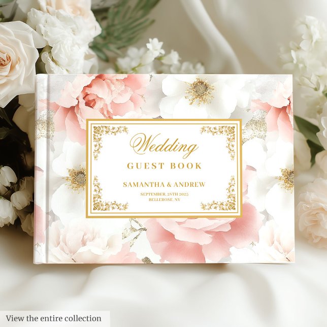 Boho  Elfenbenskusten Guld Blommigt Bröllop Guest  Gästböcker (Boho Blush Ivory Gold Floral Wedding Guest Book

)
