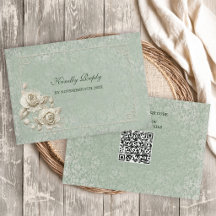 Boho Elfenbensvit Bågbröllop med QR-kod RSVP-kort