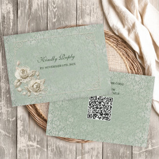 Boho Elfenbensvit Bågbröllop med QR-kod RSVP-kort OSA Kort