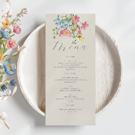 Boho Elfenbensvitt Blommigt Vildblomma Bröllop Meny