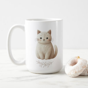 Boho Embroiderade Beige Kattunge med Löv Kaffemugg