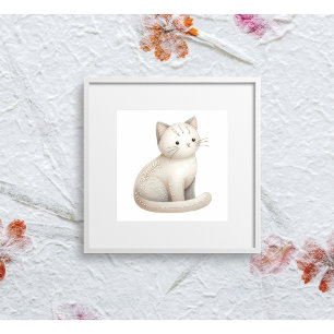 Boho Embroized Beige Cat Poster Neutralt Kattunge