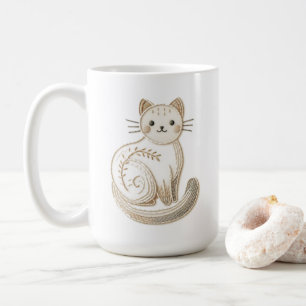 Boho Embroized Neutralt Kattunge Kaffemugg