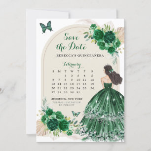 Boho Emerald Grönt 15 Años sparar datumkalender Inbjudningar