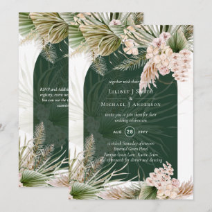 BOHO Emerald Grönt Pampas Grass Bröllop Inbjudningar