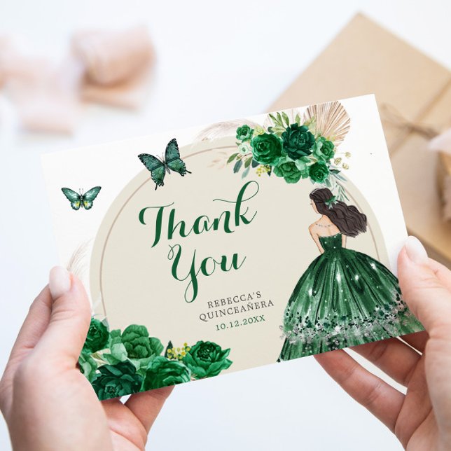 Boho Emerald Grönt Princess Quinceañera Tack Kort (Skapare uppladdad)