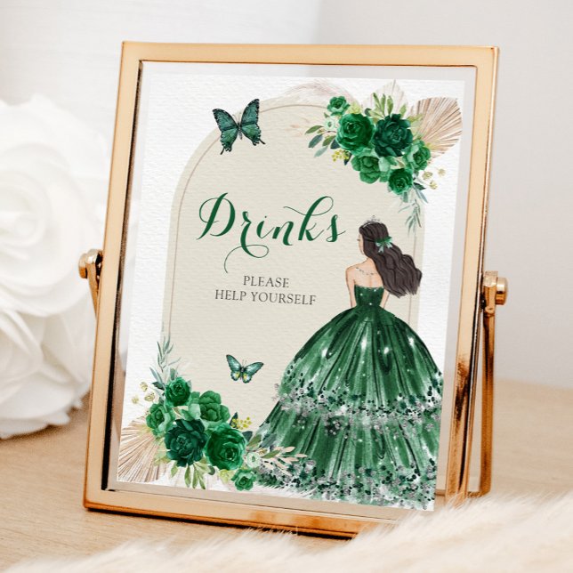 Boho Emerald Grönt Quinceañera Drinks Poster (Skapare uppladdad)