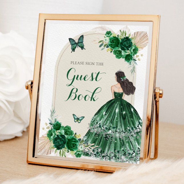 Boho Emerald Grönt Quinceañera Guest Bok Poster (Skapare uppladdad)