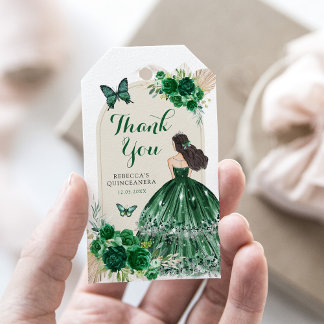 Boho Emerald Grönt Quinceañera Tack Presentetikett
